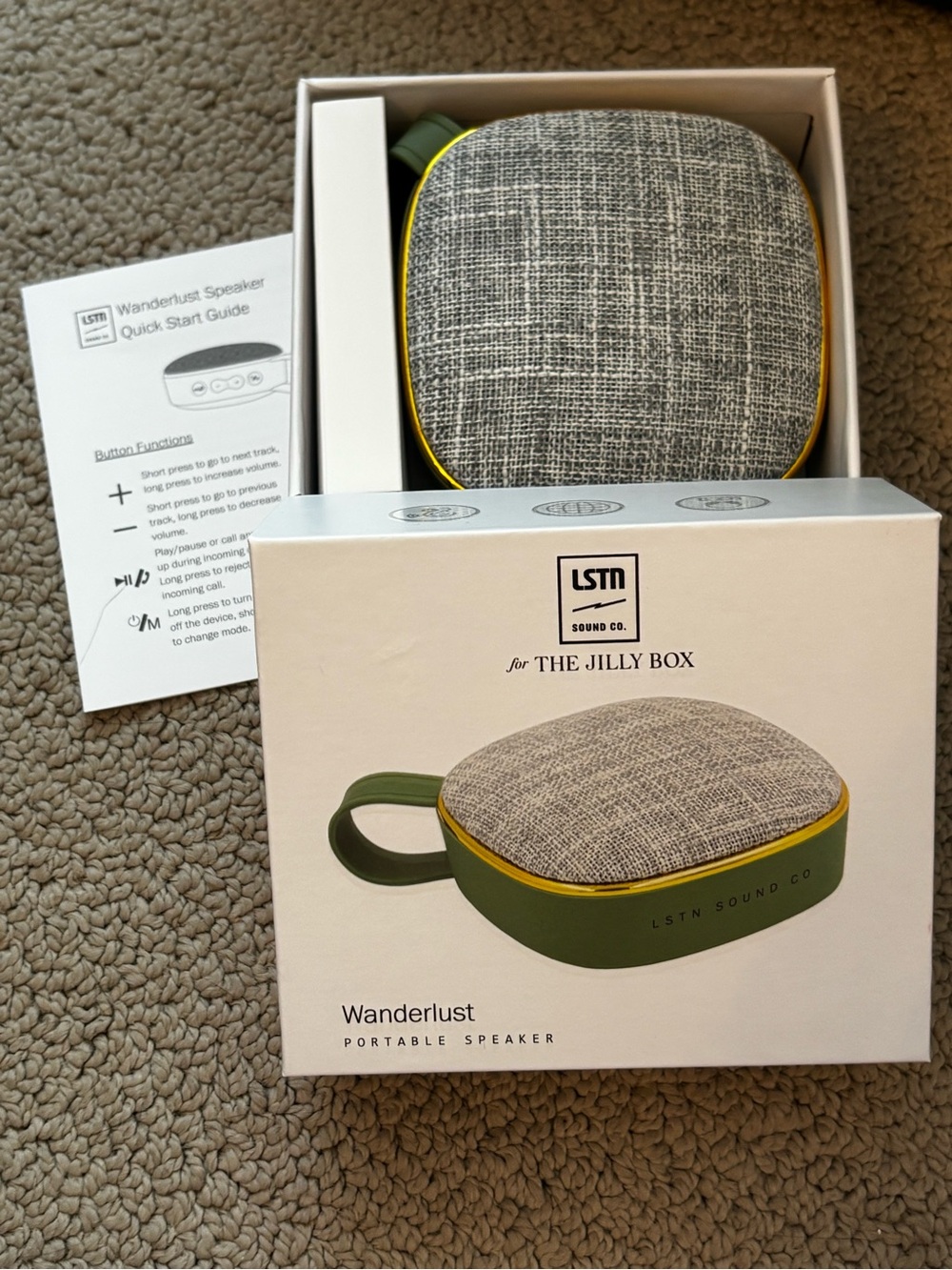 LSTN Wanderlust Portable Speaker - Grey Fabric with Olive Green Trim